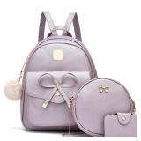 I IHAYNER Girls Bowknot 3-Pieces Fahsion Leather Backpack Backpack Purse for Women Rucksack for Ladies Shoulder Bag Pearl Purple - Retail: $22