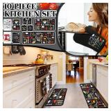 Fourluoo 10 Pcs Farmhouse Kitchen Decor and Accessories Set 4 Kitchen Towels 2 Pot Holders 2 Oven Mitts 2 Rugs for Cooking Baking Mom Housewarming Gifts(Bright Color,Novel Style) - Retail: $29