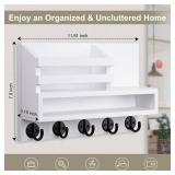 Lucundm Key and Mail Holder Wall Mount, Key Hanger with Long Storage Box and 5 Hooks for Coat, Dog Leash, Home Decor Rack, House Accessories, Entry Way Organizer 11.8W x 7.8H x 3.2D - Retail: $25