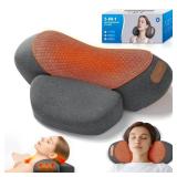 3-in-1 Neck Massager Pillow with Heating and Cervical Traction - Deep Tissue Massage for Pain Relief, Ergonomic Shoulder Massage Pillow, Neck Hump Corrector Ideal Gift for Women and Men Corded