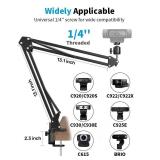 Etour Webcam Stand, Boom Arm Camera Mount Stand for Logitech Webcam BRIO 4K C920 C920S C922 C922x C925e C930 NexiGo N60, 1/4"-3/8" and 3/8"-5/8" Screw for Blue Yeti Snowball Yeti Nano and Other Mics -