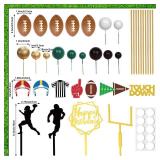 28 Pieces Football Cake Topper Football Players Cupcake Toppers Rugby Ball Happy Birthday Cake Picks Sports Theme Cake Decorations for Game Day Birthday Party Baby Shower Supplies - Retail: $9
