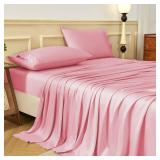 HCORA 100% Viscose Derived from Bamboo Sheets for Hot Sleepers, 600 Thread Count, 16" Deep Pocket, Silky Soft, Cooling and Breathable, Queen, Pink 4pc - Retail: $85
