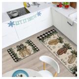 Tailus Warm Winter Wishes Mitten Kitchen Rugs Set of 2, Buffalo Plaid Check Bow Red Berry Farmhouse Kitchen Mats Decor, Christmas Holiday Floor Door Mat Home Decorations -17x29 and 17x47 Inch - Retail