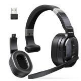TECKNET Bluetooth Trucker Headset, Single and Dual Ear Wireless Headset with Mic for Work Noise Cancelling, 50Hrs 3 EQ Music Modes Trucker Bluetooth Headphones for PC, Drivers, Office, Call Center - R