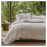 Bedsure Muslin Duvet Cover Queen Size - Cotton Blend Rayon Derived from Bamboo, Cooling Duvet Covet for Hot Sleepers - Ultra-Soft & Breathable Bedding Set for All Seasons(Linen, 90"x90") - Retail: $70