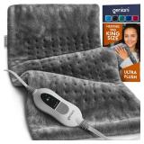 GENIANI Electric Heating Pad for Back Pain & Cramps Relief, Electric Throw, Auto Shut Off, Machine Washable, Moist Heat Pad for Neck & Shoulder - Valentines Day Gifts for Her (12x24", Tabby Gray) - Re