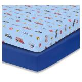 Everyday Kids 2 Pack Fitted Boys Crib Sheet, 100% Soft Breathable Microfiber Baby Sheet, Fits Standard Size Crib Mattress 28in x 52in, Nursery Sheet - Rescue/Blue - Retail: $13