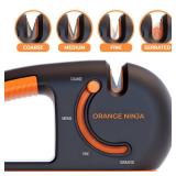 Orange Ninja 4-Stage Knife Sharpener & Serrated Knife Sharpener Repairs, Sharpens & Polishes Blades with Ergonomic Non-Slip Grip - Retail: $23