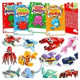 24 PCS Ocean Animal Building Blocks Valentines Day Cards for Kids Classroom School Valentine
