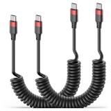 Vienceen Coiled USB C to USB C Cable, 2 Pack Retractable Type C Carplay Cord, Coiled USBC Android Auto Cable for Galaxy S24/S23/S22, iPhone 15/16, Pixel 8, One Plus 12, Moto G8 and CarPlay - Retail: $