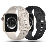 IKANFI 2Pack Leopard Engraved Bands Compatible with Apple Watch Band 49mm 46mm 45mm 44mm 42mm Women, Silicone Cheetah Sport Strap for iWatch Series SE 10 9 8 7 6 5 4 3 2 1,Ultra-BKSL-42 - Retail: $9
