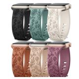 6 Pack Floral Engraved Bands Compatible with Apple Watch Bands 44mm for Women 40mm 41mm 45mm 49mm, Adjustable Comfortable Soft Silicone for iWatch Bands 38mm Womens Series - Retail: $14