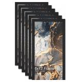 Fxojyvo Engineered Wood 6x12 Picture Frame Set of 6, Black Frame for 6 x 12 Inch Picture Poster Photo, Light Weight 6 by 12 Frame with Wood-grain for Wall - 6 Pack/Black/6"x12" - Retail: $20