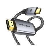 WARRKY USB C to HDMI Cable 4K 60Hz[Anti-Interference, Gold-Plated Plugs] Aluminum HDR Type-C to HDMI 2.0 Cord, Thunderbolt 3/4/5 Compatible for iPhone 15/16 Series, MacBook, iMac, iPad Pro, Galaxy-6ft