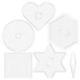 Darice Fuse Beads Pegboards 5pcs - 5mm Melty Beads Peg Board, Clear Plastic Boards Kit for Kids and Adults - 3" Square, Circle, Heart, Star, Hexagon - Retail: $8