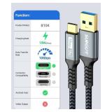 SUNGUY 10Gbps Android Auto USB C Cable, 1.5FT 3A USB 3.1 Gen 2 Fast Charge & Data Transfer USB C CarPlay Cable, Compatible with iPhone 15/15 Pro Max, Samsung T7, Galaxy S23 S22 Ultra Note 20, SSD - Re