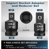2PCS Impact Socket Adapter and Reducer Set, 1/2" to 3/8" & 3/8" to 1/2" Inch Square Drive Wrench Adapter, CR-MO Steel, for Drill, Breaker Bar, Ratchet Drive, Christmas Stocking Stuffers for Adults - R