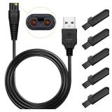 Honoson Head Shaver Power Cord Replacement Electric Shaver Charger Razor Cord USB Cable Charging Data Line and 5 Pieces Cleaning Brush Hair Clipper Compatible with Pitbull/norelco 9188 3188 - Retail: 
