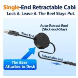 AGVEE 0.3ft Fixed / 2.3ft Extend 4 in 1 Multi USB Charger Cable Mountable One Way Retractable 60W Fast Charging Cord, Pocket-Sized for iPhone 16 15 14 13 12 11, Samsung, Android, Desk Organizer, Black