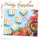 MATICAN Paper Ice Cream Cups - 50-Count 4-Oz Disposable Dessert Bowls for Hot or Cold Food, 4-Ounce Party Supplies Treat Cups for Sundae, Frozen Yogurt, Soup, Pastel Stripes - Retail: $7