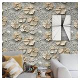 COKCOKR 3D Floral Peel and Stick Wallpaper,17.71"x118.1" Grain Floral and Leaves Self Adhesive Removable Texture Wallpaper for Bedroom Renter Friendly Contact Paper for Bedroom Bathroom Shelf Liner - 