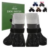 EXPAWLORER Anti Slip Dog Socks to Prevent Licking Paws,Dog Shoes for Cold Winter, Dog Booties for Hardwood Floors, Dog Boots & Paw Protectors with Grippers for Small Medium Large Senior Dogs Black XL 
