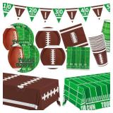 Gatherfun Football Party Supplies Kit Serve 24,Includes Dinner Plates, Dessert Napkins, Cups,Banner and Touchdown Tablecloth for Birthday Gameday Tailgate Decorations, Green (2023053002) - Retail: $22