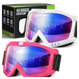 YENPK Ski Goggles Men Women, 2 Pack Snowboard Goggles UV Protection Anti Fog OTG Snow Goggles for Snowmobile Skiing Skating - Retail: $13