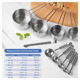 10-Piece Stainless Steel Measuring Cups and Spoons Set for Home Baking Essentials, Dishwasher Safe Kitchen Tools - Retail: $10