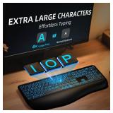 Large Print Backlit Wireless Keyboard Silent Keyboards with Wrist Rest, 7-Color Light up, Quiet Low Profile Keys, 2.4G Wireless Rechargeable Full Size Keypad for Computer Laptop Windows, Black - Retai