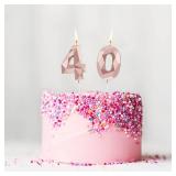 Nuanchu 40th Birthday Candles, Number 40 Happy Birthday Cake Topper 3D Diamond Shape Numeral Sparkler Candles for Men Women Party Wedding Decoration Theme Party (Rose Gold) - Retail: $6