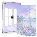 Feams Case for iPad mini 7 A17 Pro 2024/iPad Mini 6 2021, Slim Lightweight Trifold iPad mini 7 A17 Pro Case 8.3 Inch 2024 Clear Back Cover with Pencil Holder & Auto Sleep, Purple Garden - Retail: $19