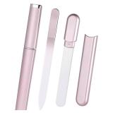 Glass Nail File and Buffer with Case, Crystal Fingernail Files for Natural Nails Nano Nail Shiner Polisher Care Kit for Travel Salon Stocking Stuffers for Women Girl Wife Gifts-Rose Gold - Retail: $10