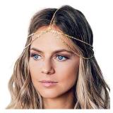 Yean Gold Head Chain Bohemian Hair Jewelry Headpiece Forehead Band Festival Hair Headband Accessories for Women and Girls (Gold) - Retail: $9