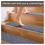 8"x30" Stair Treads for Wooden Steps Indoor, 15Pcs Non Slip Peel and Stick Carpet Stair Treads, Self Adhesive Washable & Reusable Stair Runner Rug for Kids Elders Pets-Gray - Retail: $41