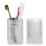 Tonxus Clear Toothbrush Holders for Bathrooms, 2pcs Glass Toothbrush Holder and 12oz Bathroom Tumbler Cup Set, Silver Tooth Brush and Toothpaste Organizer for Bathroom Vanity Countertop - Retail: $16