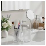 Tonxus Clear Toothbrush Holders for Bathrooms, 2pcs Glass Toothbrush Holder and 12oz Bathroom Tumbler Cup Set, Silver Tooth Brush and Toothpaste Organizer for Bathroom Vanity Countertop - Retail: $16