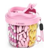 Cute Pill Organizer,Pill Dispenser with 7 Large Compartments,Portable Pill Bottle Box with Wide Opening for Easy Use, Anti-Mix Pills Organizer for Travel,Includes 20 Pcs Sticky Labels Pink - Retail: $
