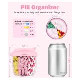 Cute Pill Organizer,Pill Dispenser with 7 Large Compartments,Portable Pill Bottle Box with Wide Opening for Easy Use, Anti-Mix Pills Organizer for Travel,Includes 20 Pcs Sticky Labels Pink - Retail: $