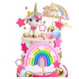 29 PCS Unicorn Cake Topper, Unicorn Rainbow Cake Decorations with Rainbow Stars Unicorn Balls Happy Birthday Cake Decorations for Boys Girls Kids Birthday Party Baby Shower Supplies (Star) - Retail: $
