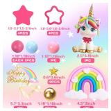 29 PCS Unicorn Cake Topper, Unicorn Rainbow Cake Decorations with Rainbow Stars Unicorn Balls Happy Birthday Cake Decorations for Boys Girls Kids Birthday Party Baby Shower Supplies (Star) - Retail: $