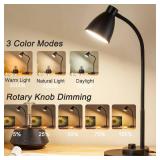 BOHON LED Desk Lamp with USB Charging Port 3 Color Modes Dimmable Reading Light Intelligent Induction Auto Dimming Task Lamp Neck Flexible Table Lamp for Bedside Office, AC Adapter Include - Retail: $