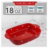 AVLA Set of 4 Ceramic Small Casserole Dishes, 7"x5" Porcelain Roasting Lasagna Pan, Individual Casserole Dishes Bakeware with Handle Rectangular Dish, Ceramic Baking Dish for Oven, 20 Oz, Polka Dot, A