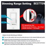 BESTTEN 2 Pack Dimmer Light Switch, Universal Lighting Control, Single Pole or 3 Way, Compatible with LED Dimmable Lamp, CFL, Incandescent, Halogen Bulb, Decorator Wallplate Included, UL Listed, White