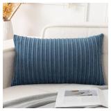 UGASA Velvet 12x20 Inch Lumbar Soft Throw Pillow Cover Boho Farmhouse Decorative Corduroy Striped Both Sides Solid Rectangular Cushion Case for Couch Bedroom Sofa Home, 1 Piece, Dusty Blue - Retail: $