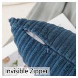 UGASA Velvet 12x20 Inch Lumbar Soft Throw Pillow Cover Boho Farmhouse Decorative Corduroy Striped Both Sides Solid Rectangular Cushion Case for Couch Bedroom Sofa Home, 1 Piece, Dusty Blue - Retail: $