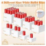 8 Pcs White Buffet Risers with Mini Table Sign, Serving Tongs, Acrylic Food Risers for Buffet Table Display Stand Shelf for Party Catering Dessert Jewelry Collectibles (Size 9" 8" 7" 6" 5" 5" 4" 4") -