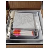 8 Pcs White Buffet Risers with Mini Table Sign, Serving Tongs, Acrylic Food Risers for Buffet Table Display Stand Shelf for Party Catering Dessert Jewelry Collectibles (Size 9" 8" 7" 6" 5" 5" 4" 4") -