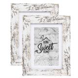 Califortree Rustic White 5x7 Picture Frame - Display Photos 4x6 with Mat or 5x7 Without Mat - Real Glass Frames for Wall and Tabletop - Set of 2 - Retail: $9